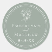 Modern Elegant Sage Green Botanical Wedding Runder Aufkleber (Vorderseite)