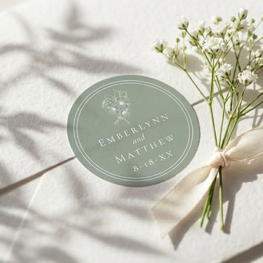 Modern Elegant Sage Green Botanical Wedding Runder Aufkleber
