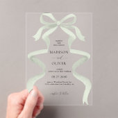 Modern Elegant Sage Green Bow Monogram Wedding Acryleinladungen (Insitu (Handheld))