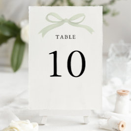 Modern Elegant Sage Green Bow Wedding Tischnummer