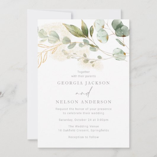 Modern Elegant Sage Green Leaves Wedding Einladung (Vorderseite)