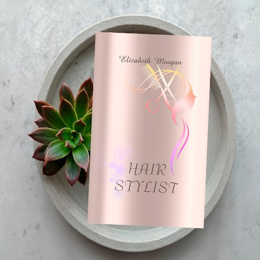 Modern Elegant Scissors Hair Rose Gold Visitenkarte