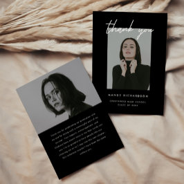 Modern Elegant Script 2-Photo Graduation Party Dankeskarte