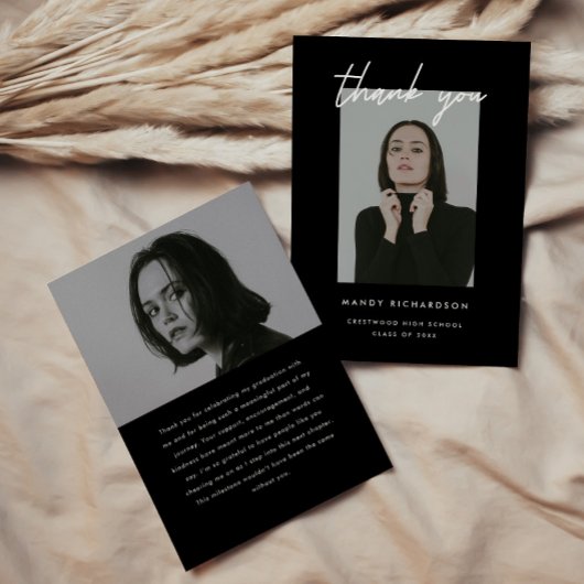 Modern Elegant Script 2-Photo Graduation Party Dankeskarte