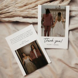 Modern Elegant Script 2-Photo Wedding Dankeskarte