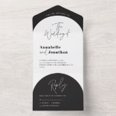 modern elegant script black and white arch wedding all in one einladung (Innen Boden)