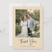 Modern Elegant Script Black Beige Photo Wedding  Dankeskarte (Vorderseite)