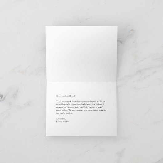 Modern Elegant Script Black Custom Message Wedding Dankeskarte (Innenseite)