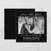 Modern Elegant Script Black White Wedding Photo Save The Date (Vorne/Hinten)