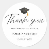 Modern Elegant Script Graduation Thank you Runder Aufkleber (Vorderseite)