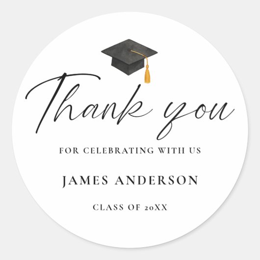 Modern Elegant Script Graduation Thank you Runder Aufkleber (Vorderseite)
