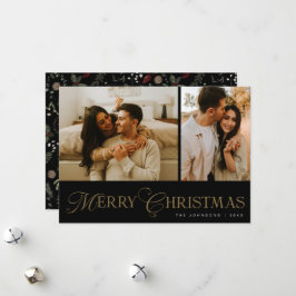 Modern Elegant Script Photo Collage Christmas Feiertagskarte