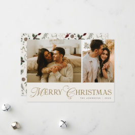 Modern Elegant Script Photo Collage Christmas Feiertagskarte