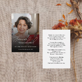 Modern Elegant Script Photo Funeral Welcome Sign Visitenkarte