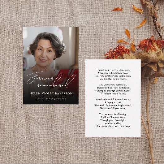 Modern Elegant Script Photo Funeral Welcome Sign Visitenkarte