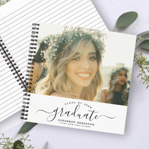 Modern Elegant Script Photo Graduation Guest Notizblock