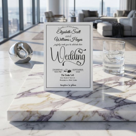 Modern Elegant Script QR Code Photo Budget Wedding Einladung