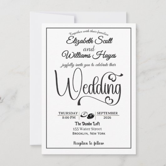 Modern Elegant Script QR Code Photo Budget Wedding Einladung (Vorderseite)