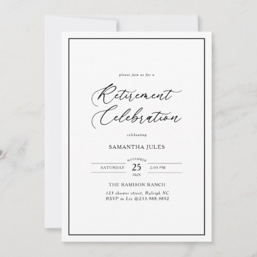 Modern Elegant Script Retirement Celebration Einladung (Vorderseite)