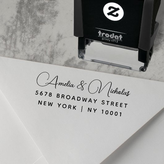Modern Elegant Script Wedding Return Address Permastempel