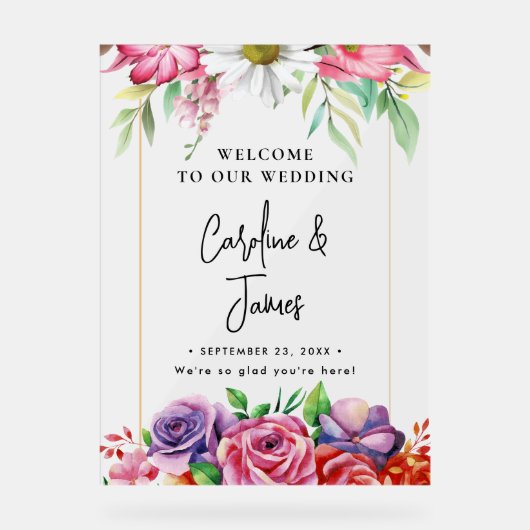 Modern Elegant Script Wedding Welcome  Acrylic Sig Acrylschild (Vorderseite)