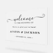Modern Elegant Script Wedding Welcome Acrylschild (Winkel)