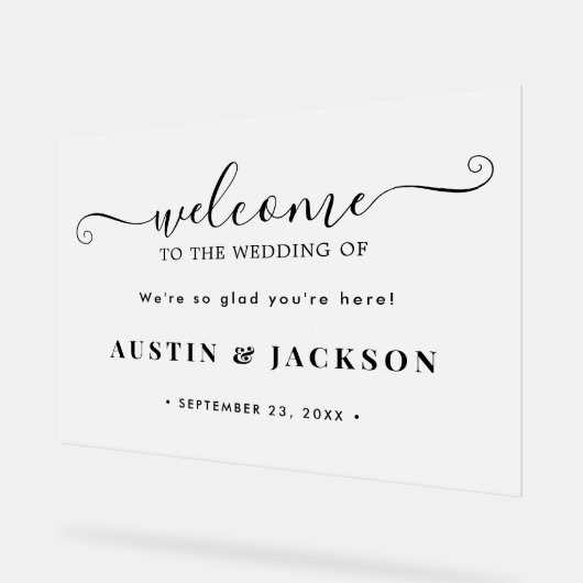 Modern Elegant Script Wedding Welcome  Acrylschild (Winkel)