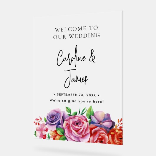 Modern Elegant Script Wedding Welcome  Acrylschild (Winkel)