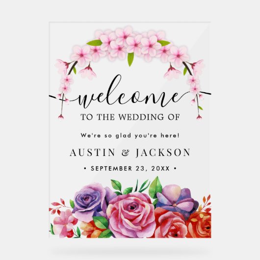 Modern Elegant Script Wedding Welcome  Acrylschild (Vorderseite)