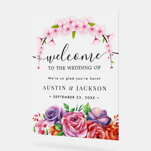 Modern Elegant Script Wedding Welcome  Acrylschild (Winkel)