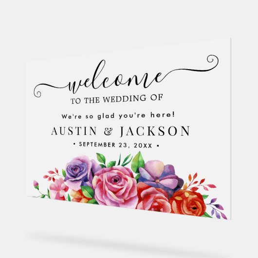 Modern Elegant Script Wedding Welcome  Acrylschild (Winkel)