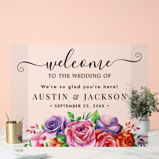 Modern Elegant Script Wedding Welcome  Acrylschild (Hochzeit)