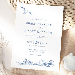Modern Elegant Seaside Coastal Blue Wedding Einladung
