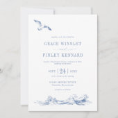 Modern Elegant Seaside Coastal Blue Wedding Einladung (Vorderseite)