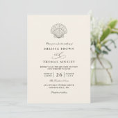 Modern Elegant Shell Beach Ocean QR Code Wedding Einladung (Stehend Vorderseite)