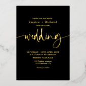 Modern elegant simple gold wedding script folieneinladung (Vorderseite)