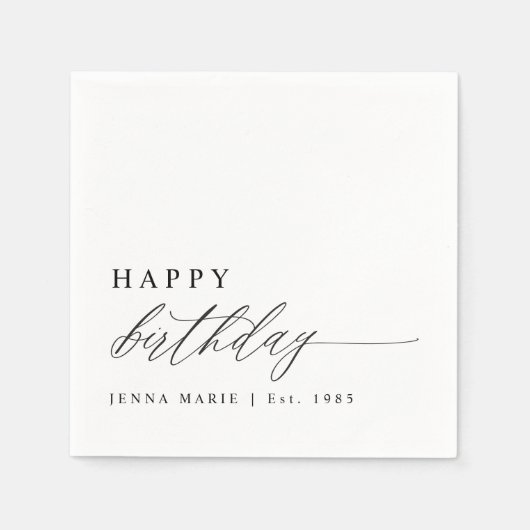 Modern Elegant Simple Happy Birthday Script Serviette (Vorderseite)