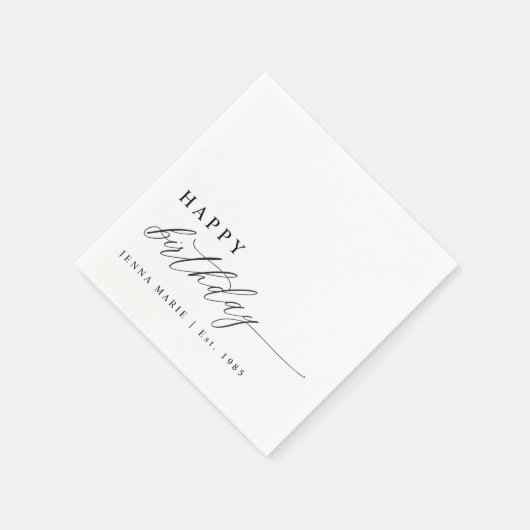Modern Elegant Simple Happy Birthday Script Serviette (Ecke)