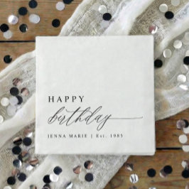 Modern Elegant Simple Happy Birthday Script Serviette