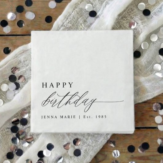 Modern Elegant Simple Happy Birthday Script Serviette