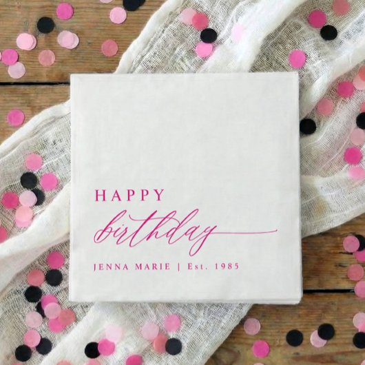 Modern Elegant Simple Pink Happy Birthday Serviette