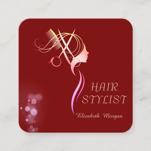 Modern Elegant Simple Plain,Gold Scissors Red Quadratische Visitenkarte (Vorderseite)