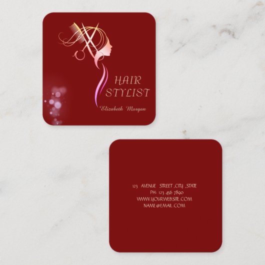 Modern Elegant Simple Plain,Gold Scissors Red Quadratische Visitenkarte (Vorne/Hinten)