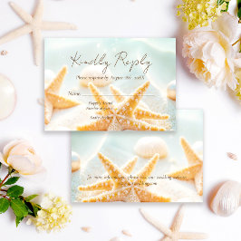 Modern Elegant Starfish Shells Ocean Beach Wedding RSVP Karte