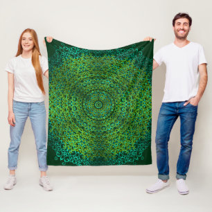 Modern & elegant Stilvoll Mandala Boho Dark Green Fleecedecke