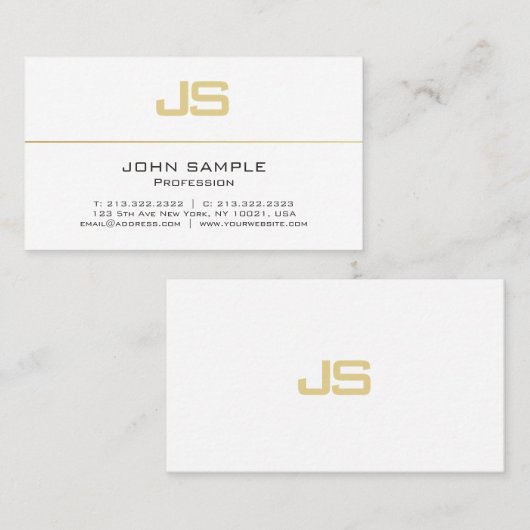 Modern Elegant Template Gold Initial Monogram Visitenkarte (Vorne/Hinten)