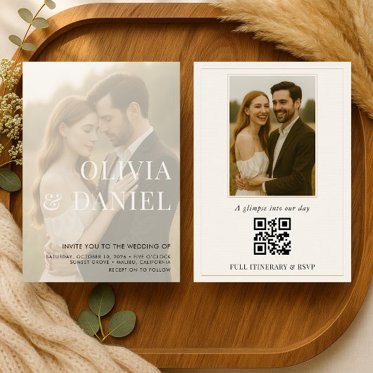 Modern Elegant Transparent Photo QR Code Wedding Einladung