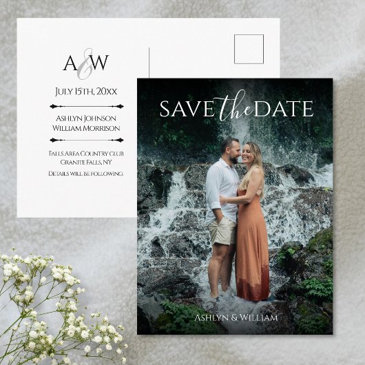 Modern Elegant Typography Photo Save the Date  Postkarte