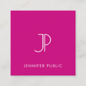 Modern Elegant Viva Magenta Monogram Initial Quadratische Visitenkarte (Vorderseite)