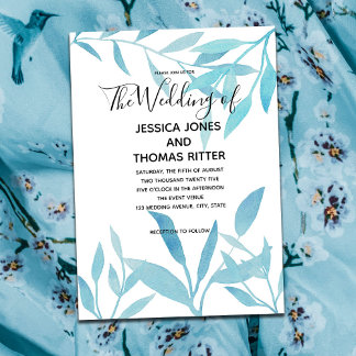 Modern Elegant Watercolor Floral Blue Einladung